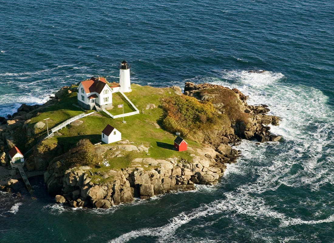 Sanford, ME - Aerial View of Nubble Lighthouse, Cape Neddick, Maine